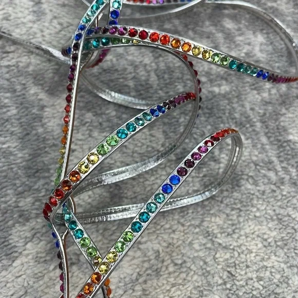 New Amina Muaddi x AWGE Rainbow Crystal LSD WrapAround Gladiator Sandals Heels